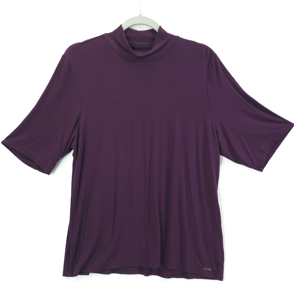 Calvin Klein Liquid Jersey Mock Neck Top Purple Women XL Minimalist Chic Office